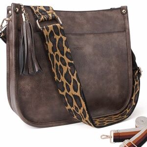 Brown Leather Women's Bag with Animal Print Strap